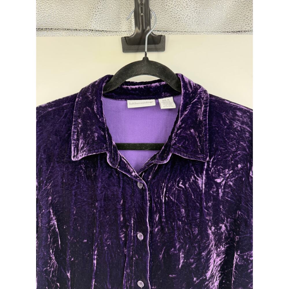 Soft Surroundings Womens Button Up Shirt Size XL Velvet Purple Long Sleeve Goth - Picture 4 of 9